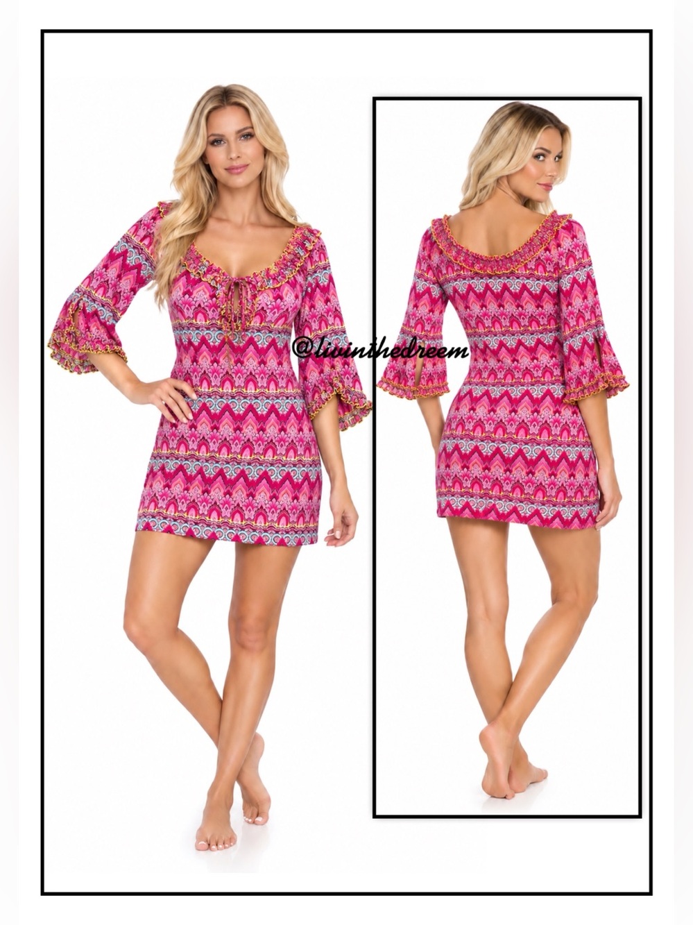 Luli Fama Provocas de Fuego Ruffle V-Neck Dress SZ L